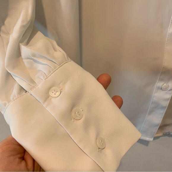 H&M White Sheer Puff-Sleeved Button Up Blouse Size Medium - Picture 5 of 11